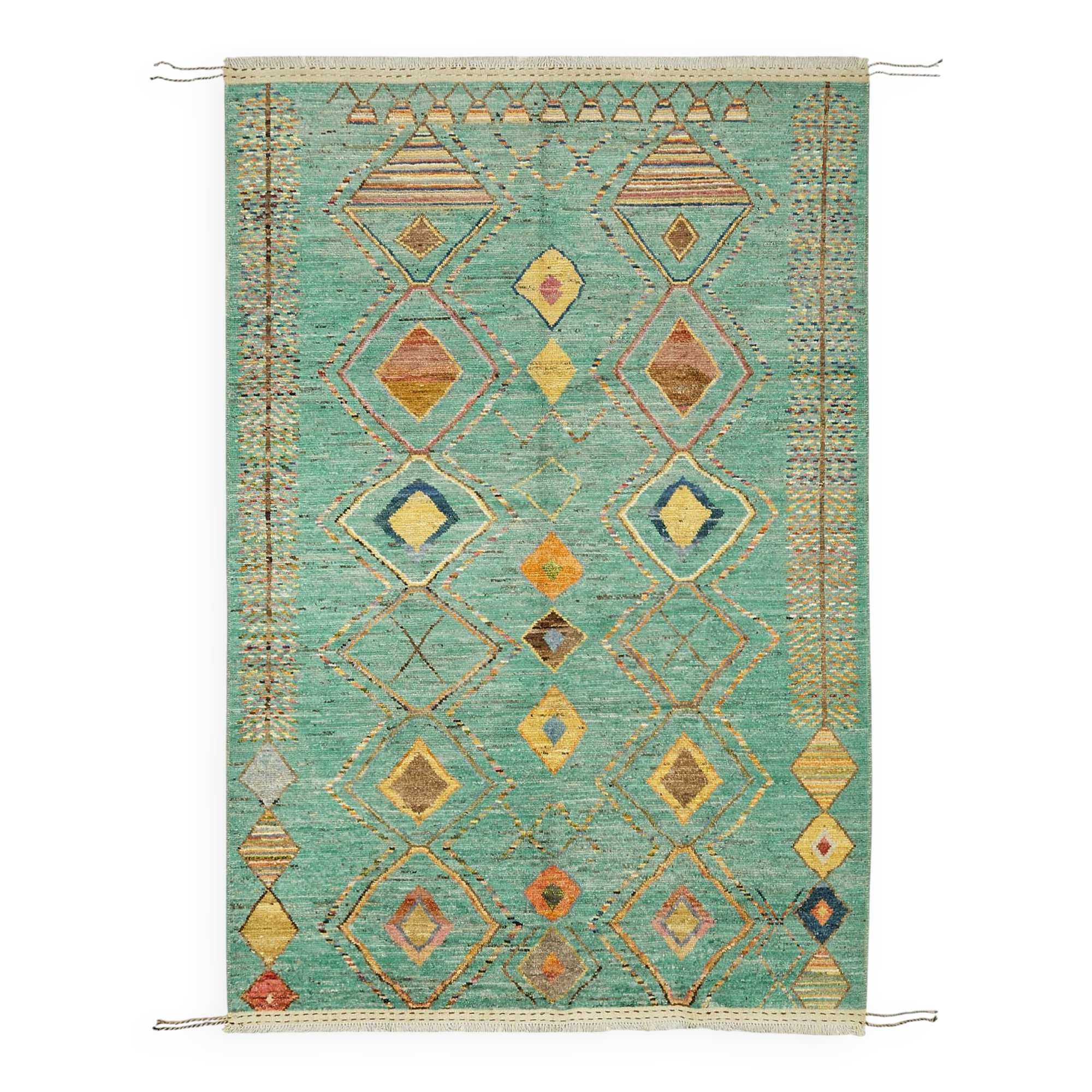 Handwoven Turkish Rustic 202 cm x 300 cm Turquoise Wool Carpet