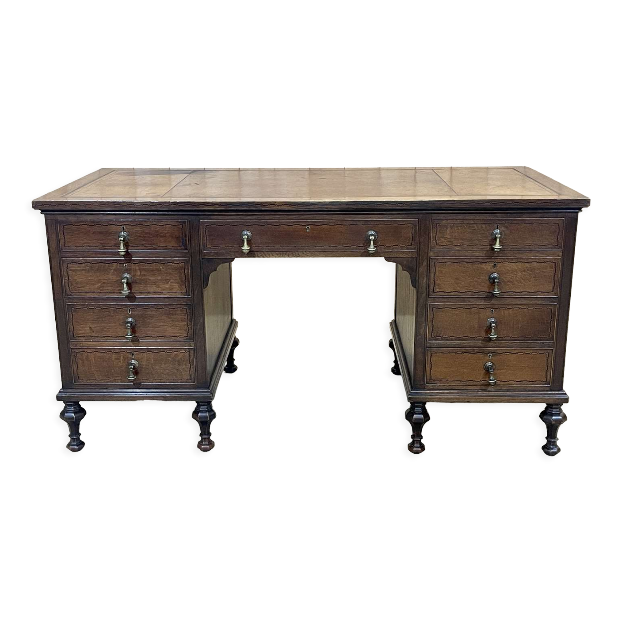 1930s English flat desk in oak