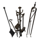 Complete fireplace tool set (10 pieces) in wrought iron