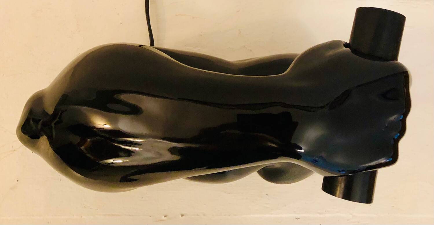 Vintage ceramic dumbbell lamp by JC Peiré