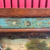 Buffet ancien en bois d'orme avec un décor peint de Paysages Lacustres