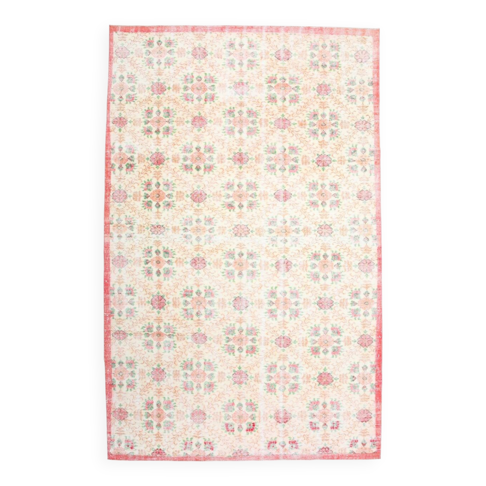 6x10 Vintage Beige & Powder Pink Floral Handmade Vintage Rug, 186x295 Cm