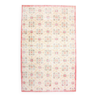 6x10 Vintage Beige & Powder Pink Floral Handmade Vintage Rug, 186x295 Cm