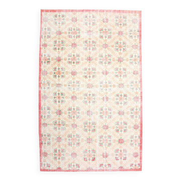 6x10 Vintage Beige & Powder Pink Floral Handmade Vintage Rug, 186x295 Cm