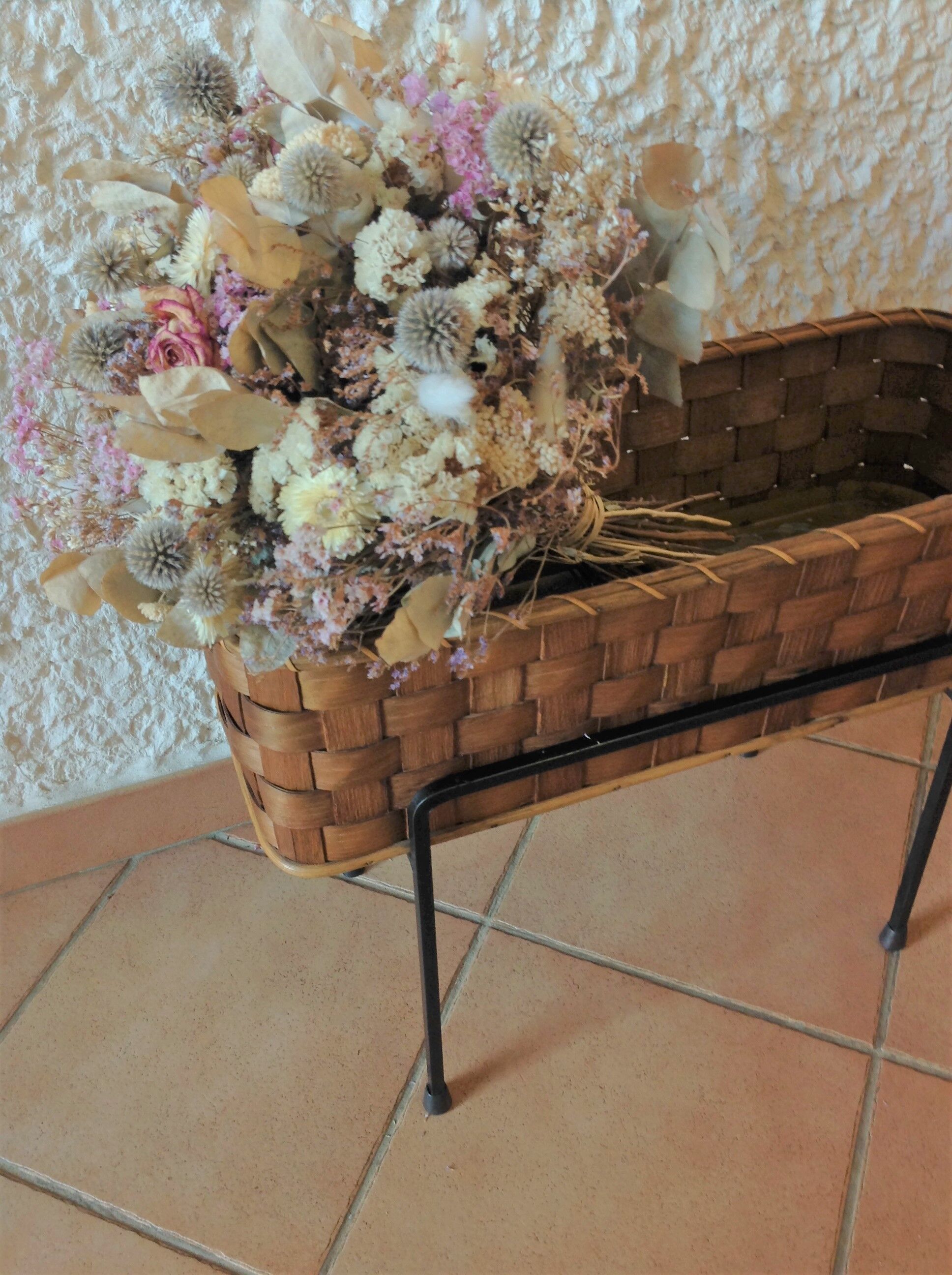 Planter on foot in braided wood 60/70s