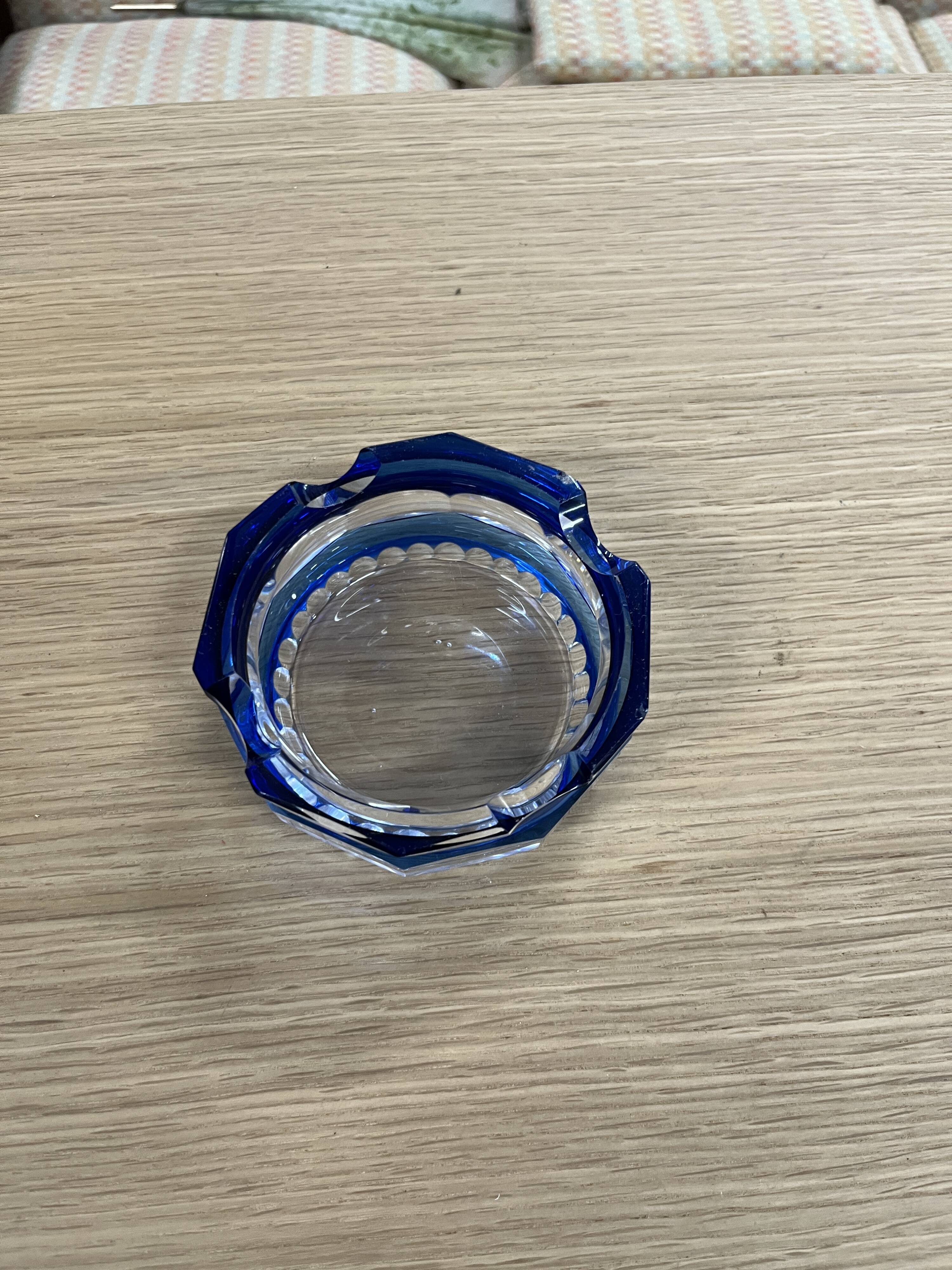 Cobalt Blue Crystal Glass Ashtray
