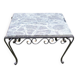 Antique Wrought Iron and Marble Coffee Table