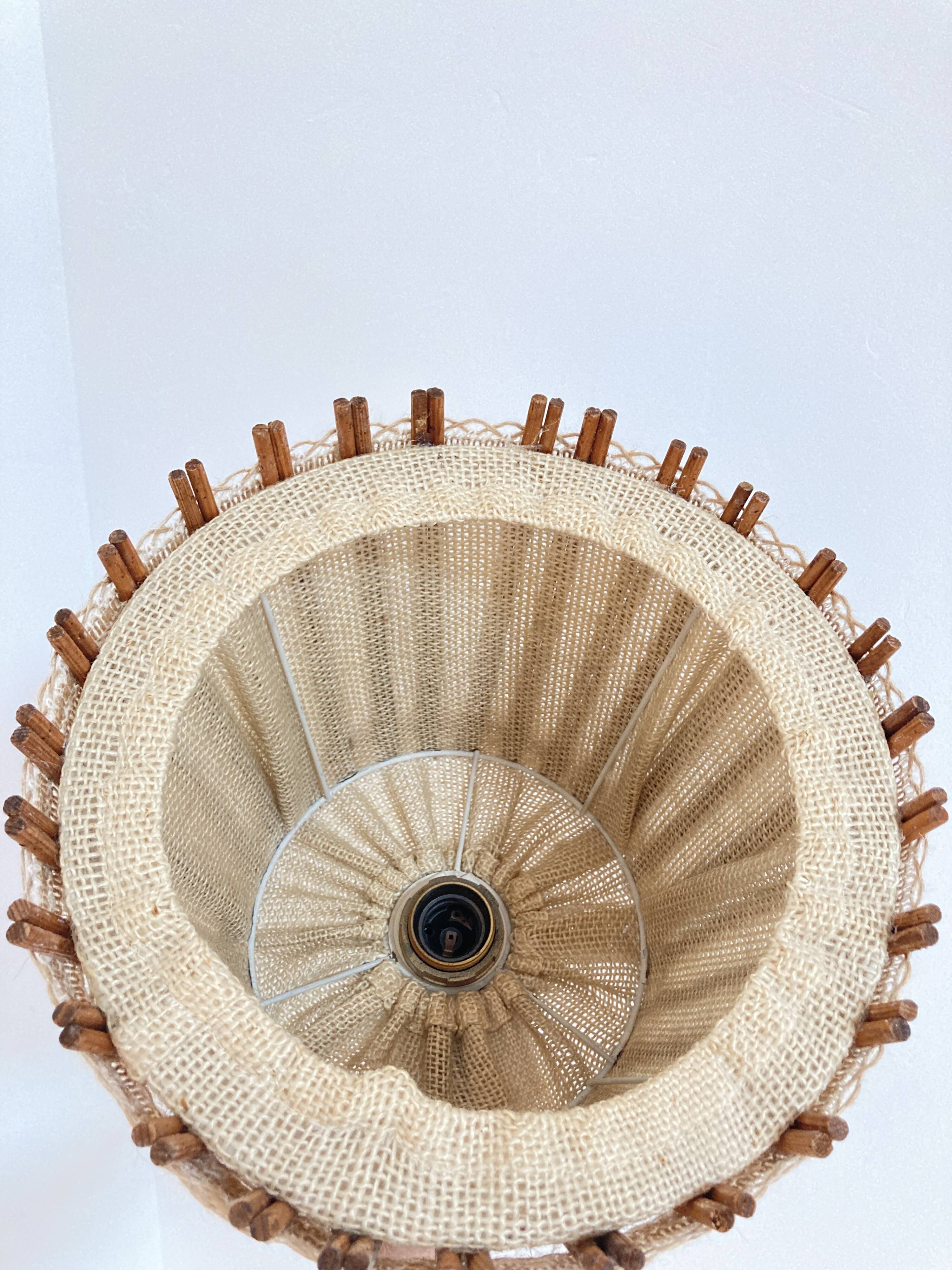 Vintage fabric and wood pendant light