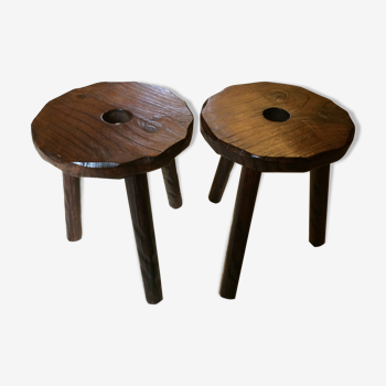 Pair of vintage brutalist tripod stools