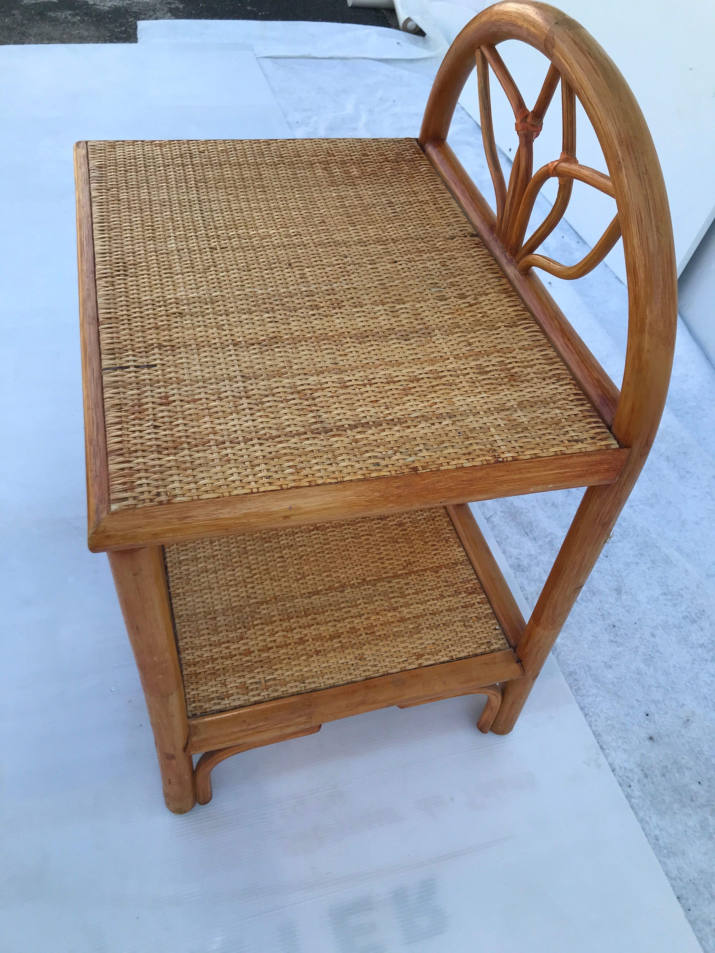 Bedside shelf in vintage wicker rattan