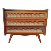Vintage rattan chest of drawers with compass feet