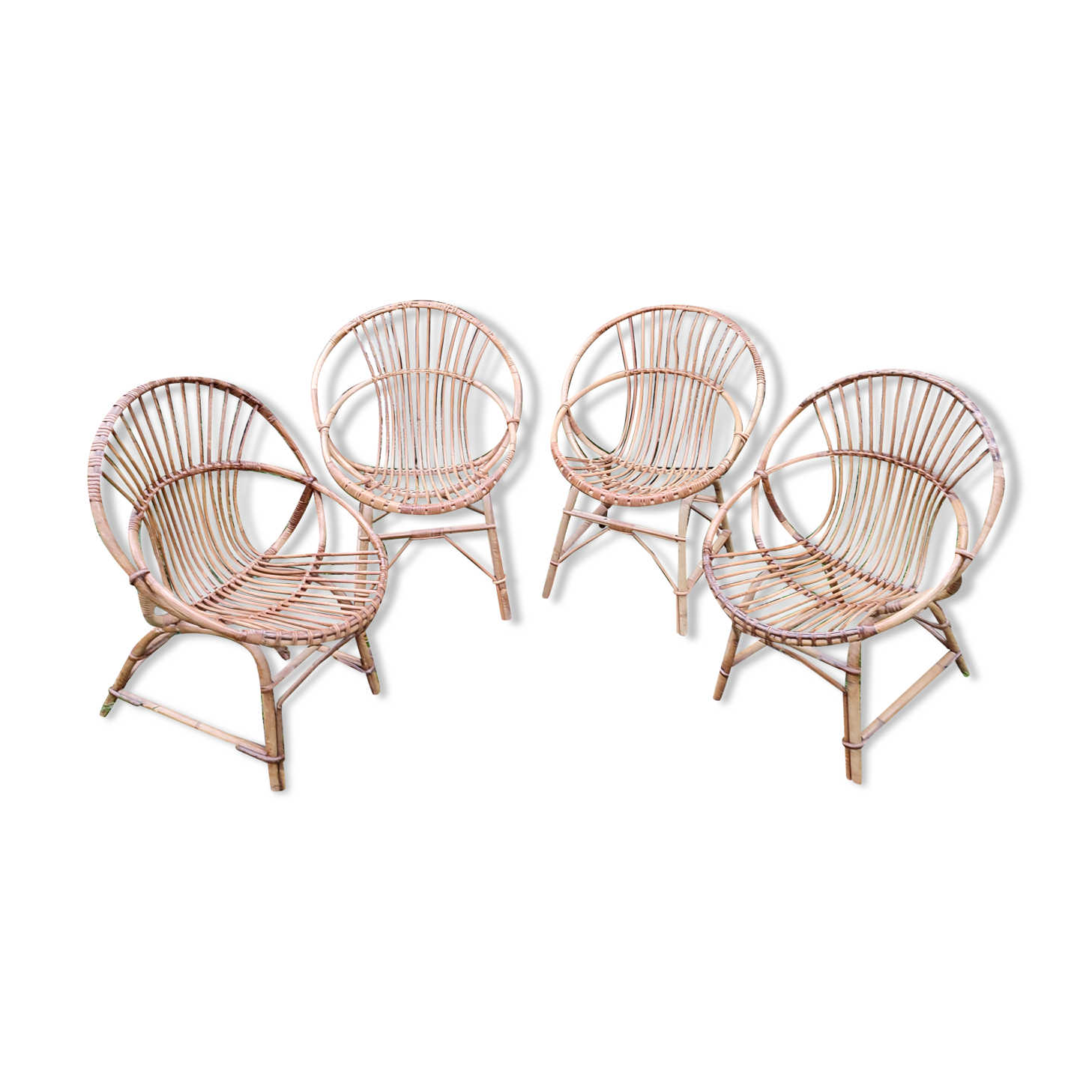 Suite of 4 vintage basket armchairs 1960