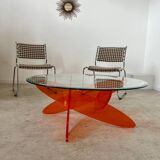 Geometric coffee table glass and orange plexi design 70s Space vintage age