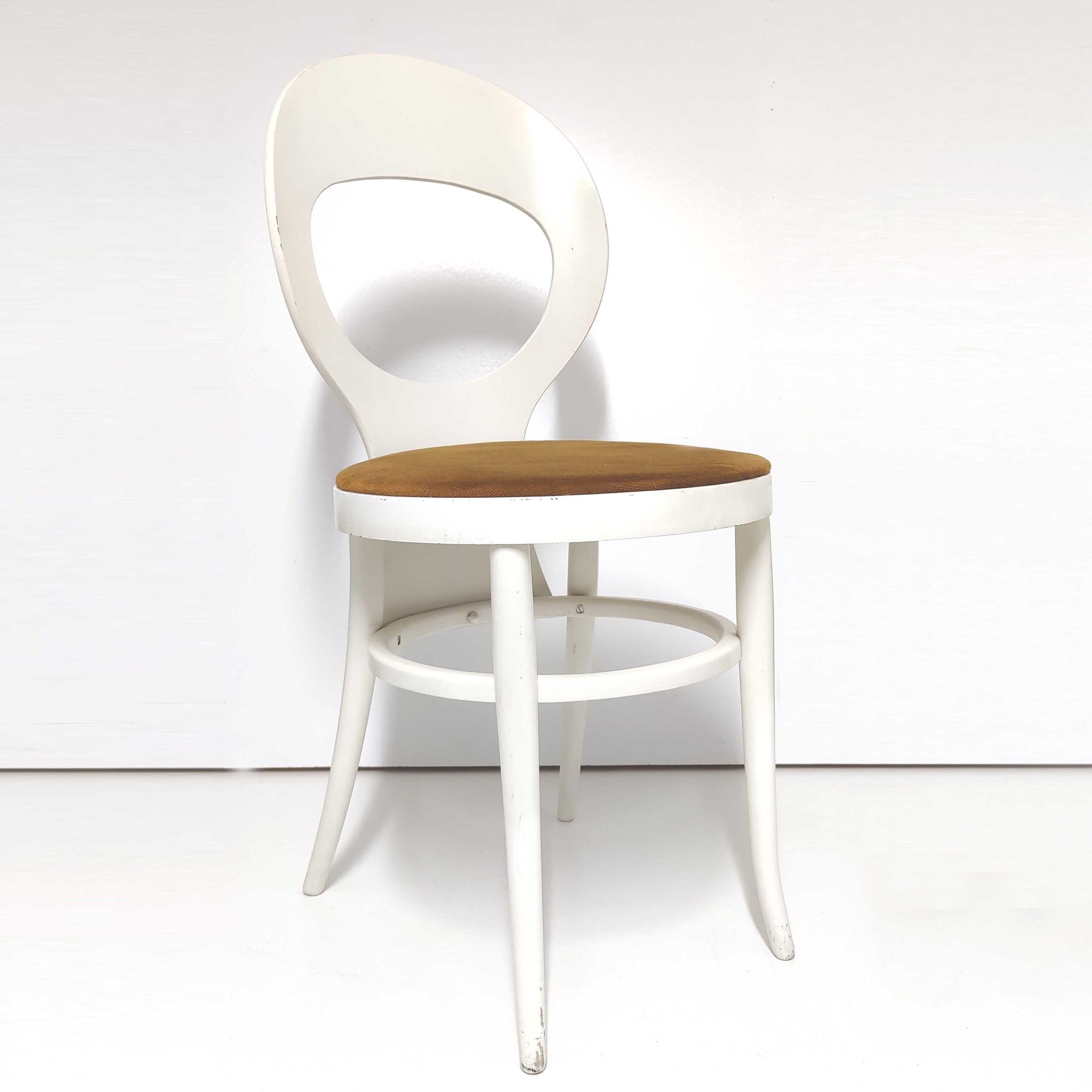 Chaise baumann bistrot mouette en bois blanc et velours jaune