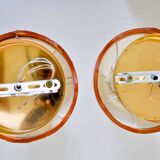 Pair of pear-shaped "cocoon" wall lights, resin and pine, Italy, 1970