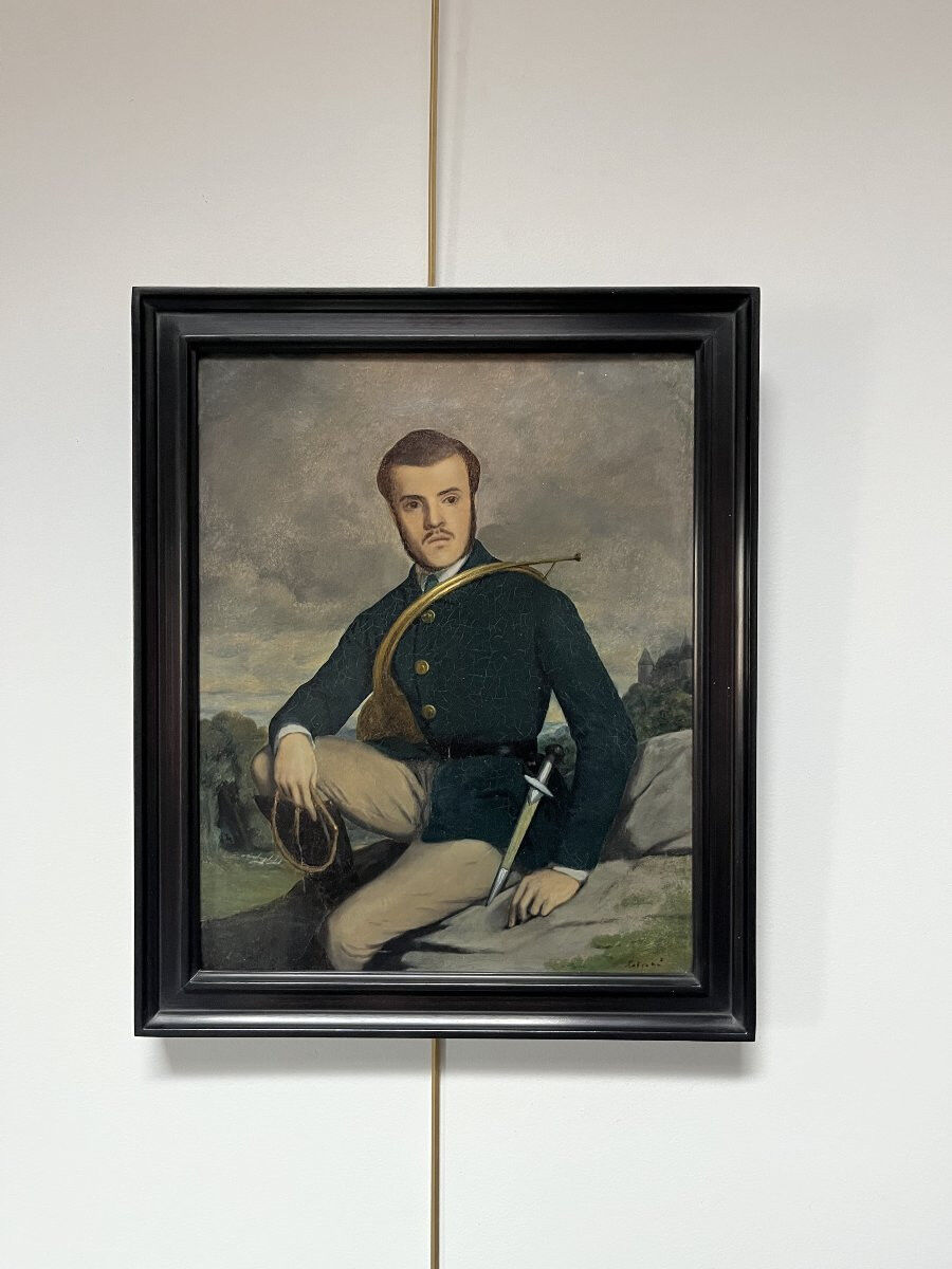 French school early 20th century, Portrait of a hunter, oil on canvas signed