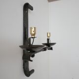 Brutalist iron mid-century french double arm wall light