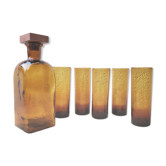 Carafe and 5 amber glasses