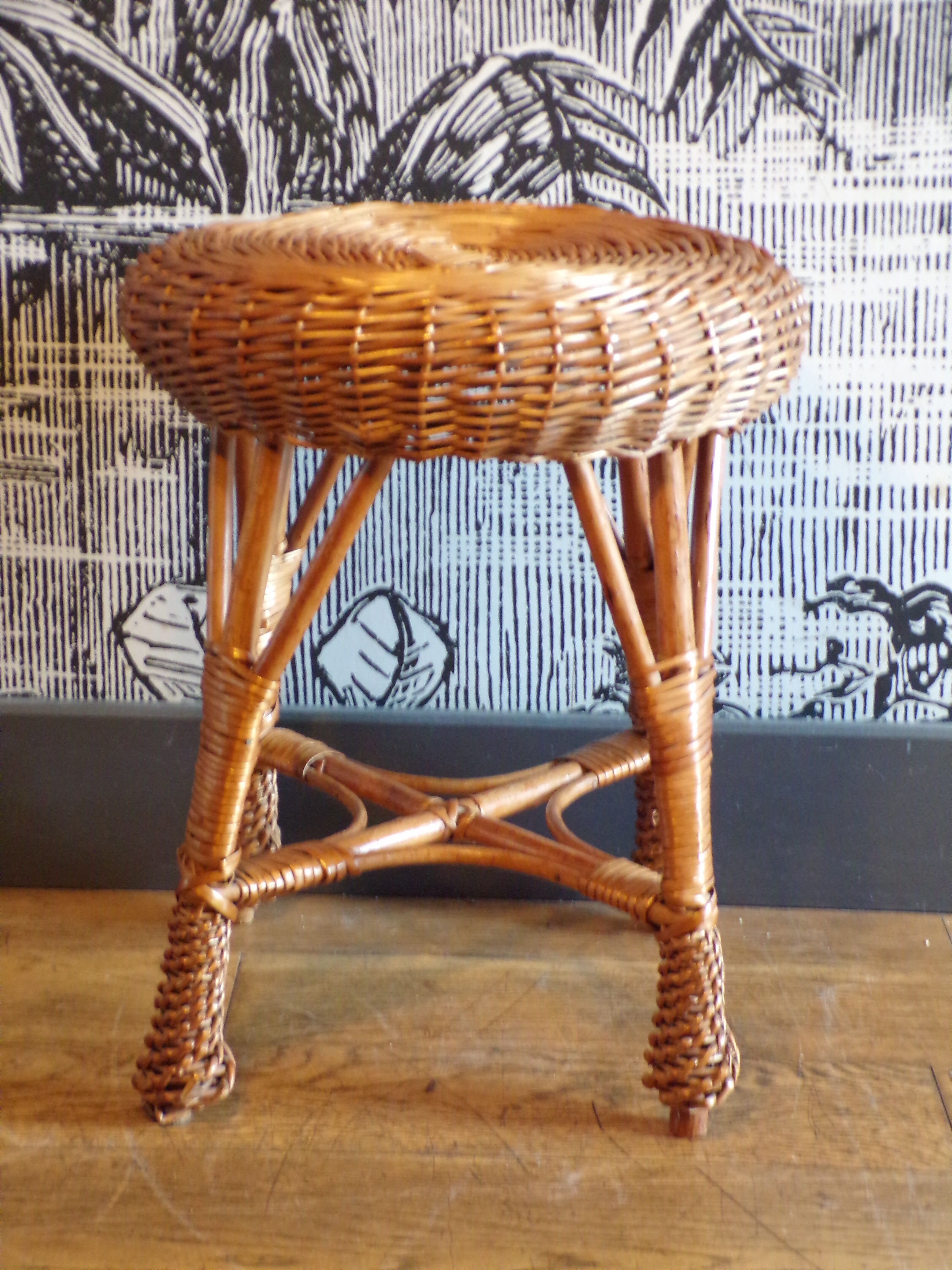 Round wicker stool 1960