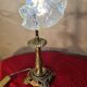 Lampe Art nouveau en bronze et tulipe en verre bleu