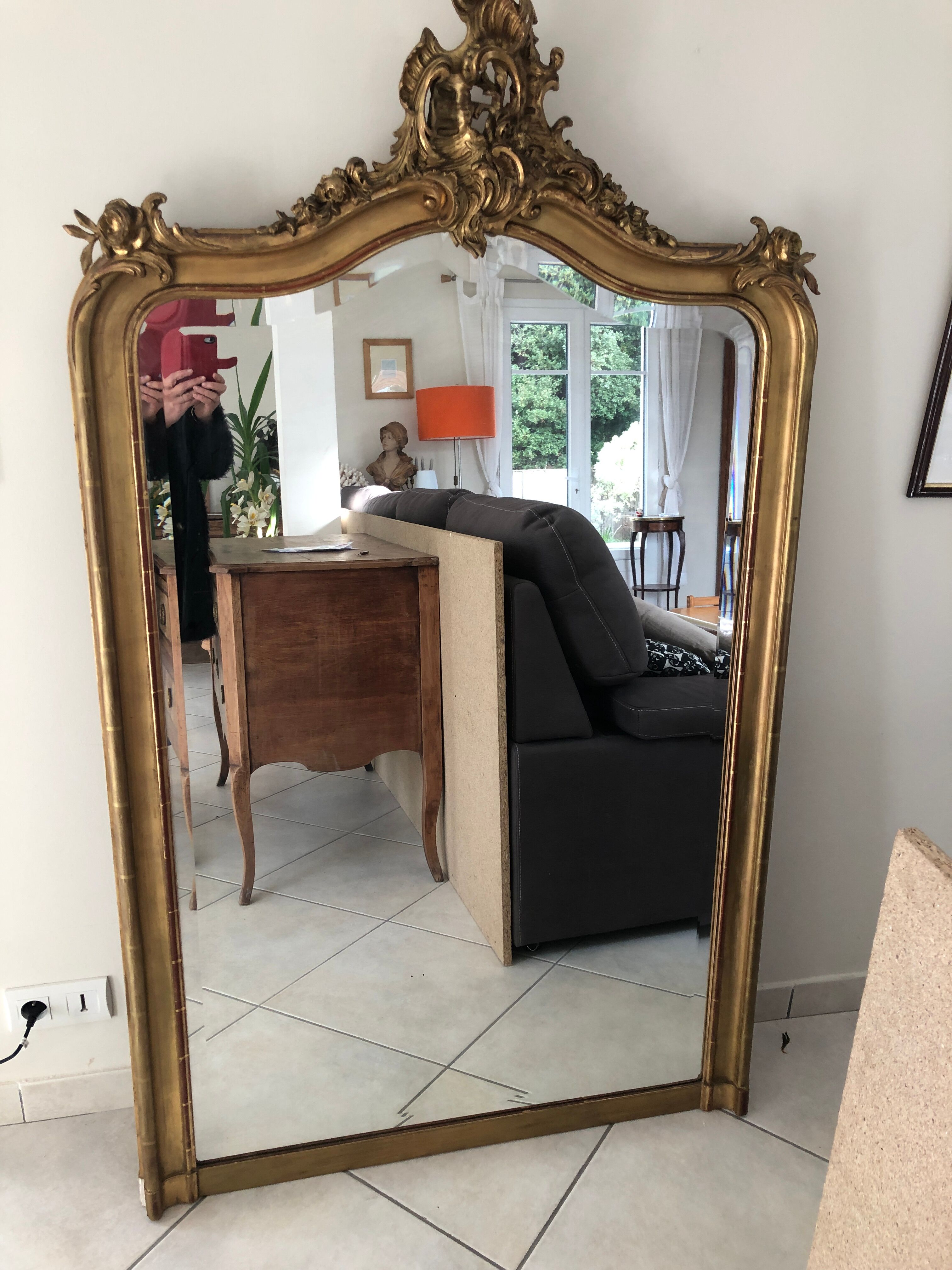 Golden mirror Louis Philippe nineteenth century Louis XV large model 100x170cm