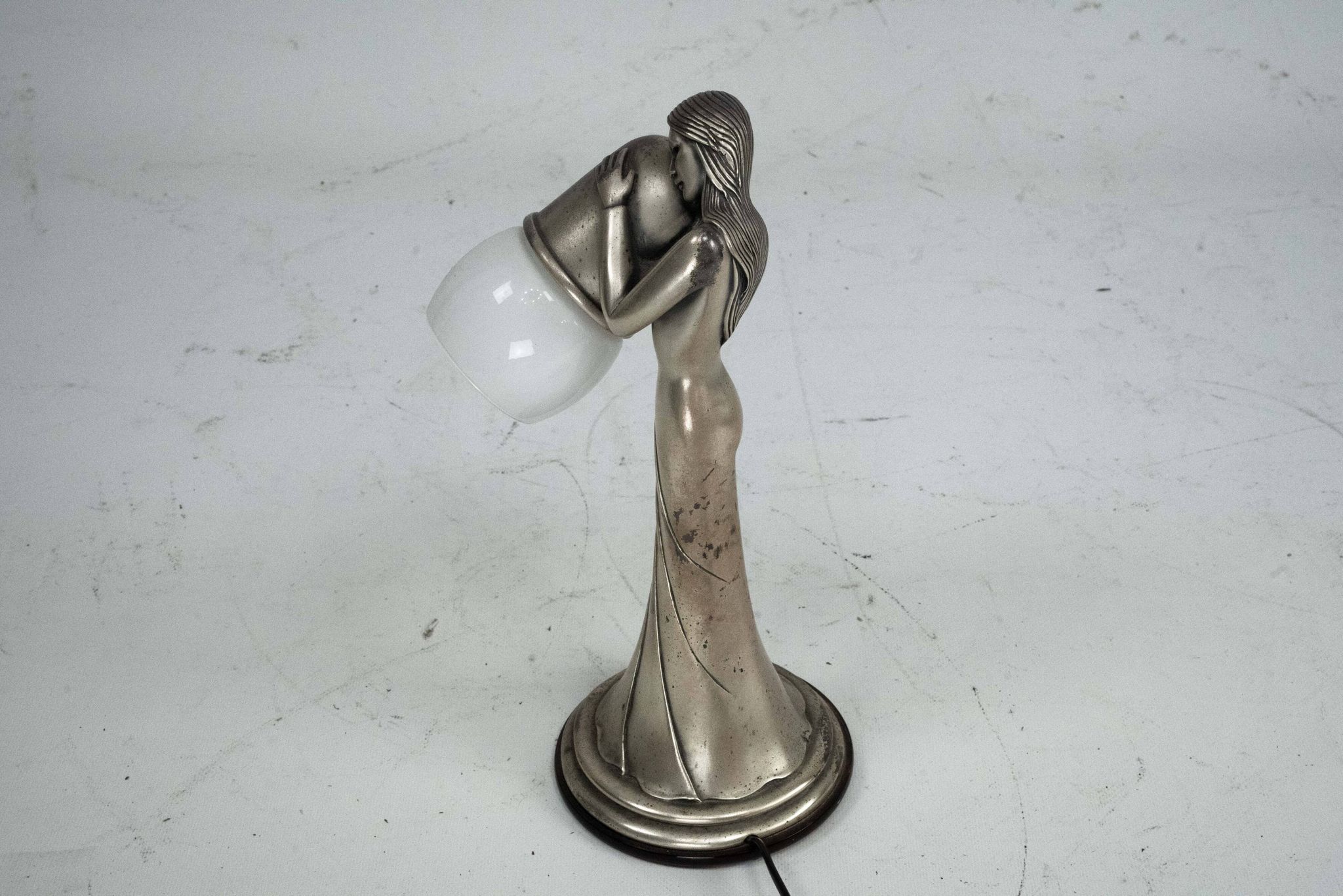 Silver Vermeil Figural Table Lamp with Opaline Glass. Italy 1960s