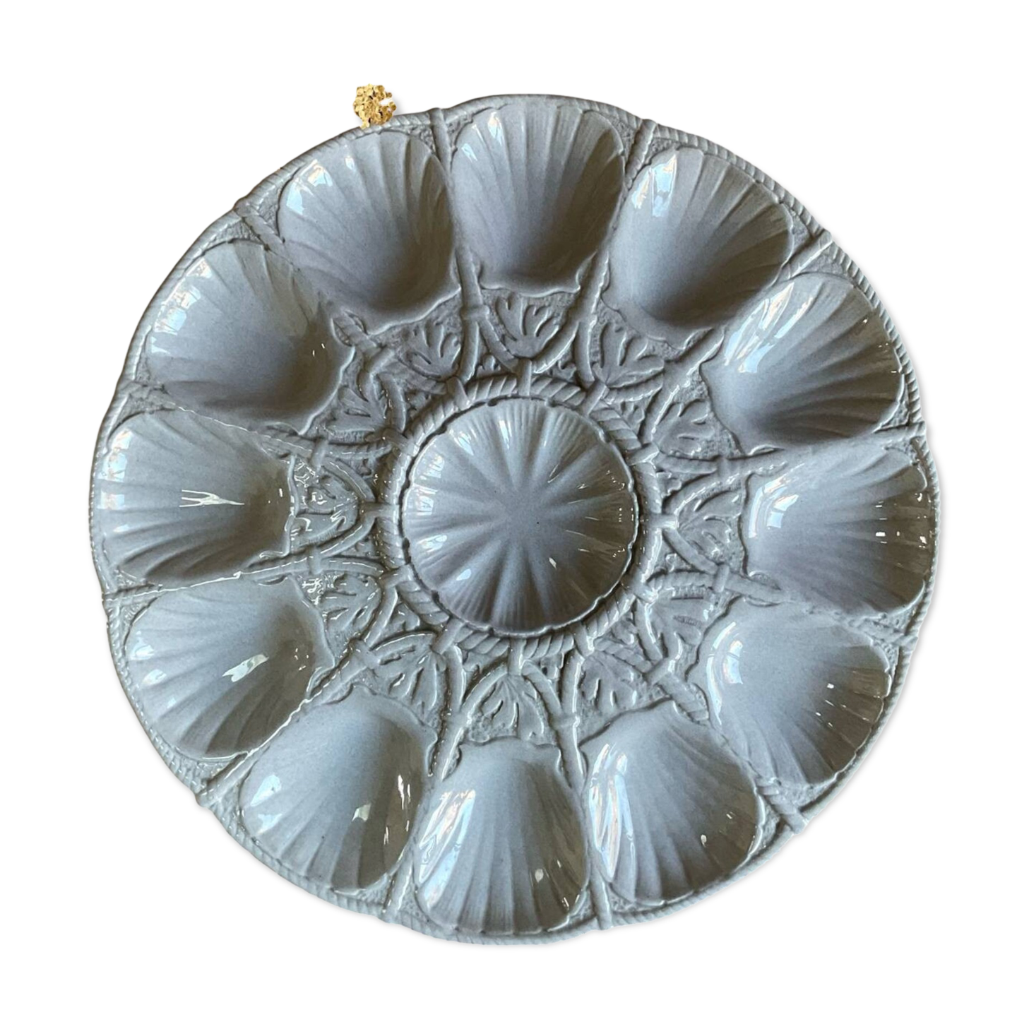 Digoin Sarreguemines France oyster dish in gray slip