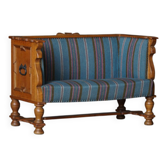 Oak canapé adorned with original upholstery, Nordic classicism, Sweden, 1930s.