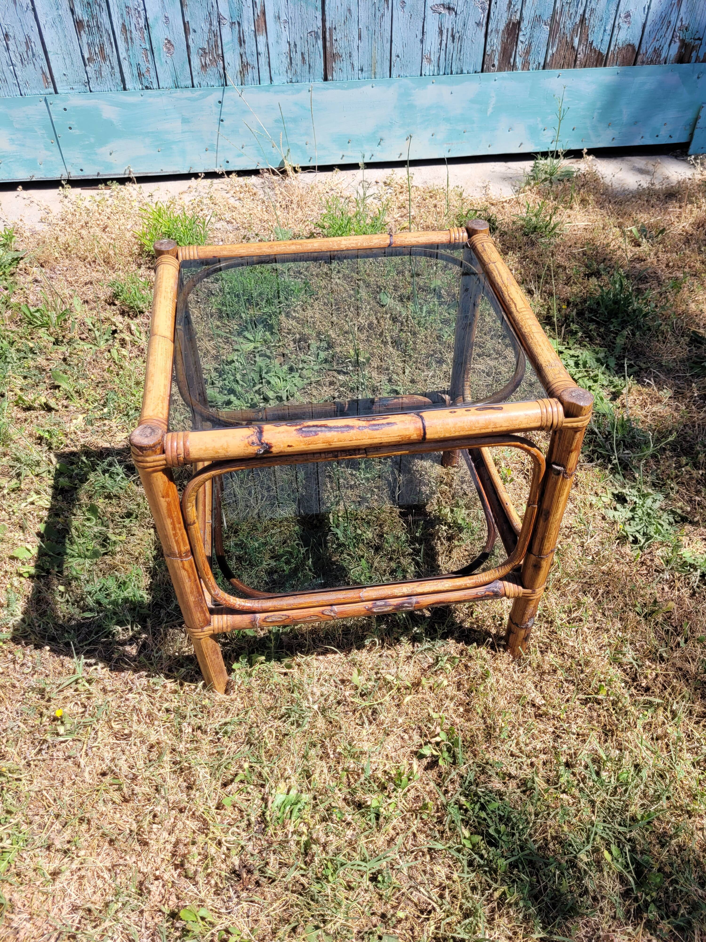 Rattan coffee table and smoked glass