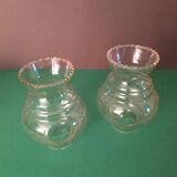 Duo of transparent glass tulips with beaded edges