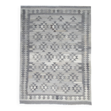 Handmade Afghan Kilim Rug, Grey Wool Geometric Flatweave Carpet 239x175cm