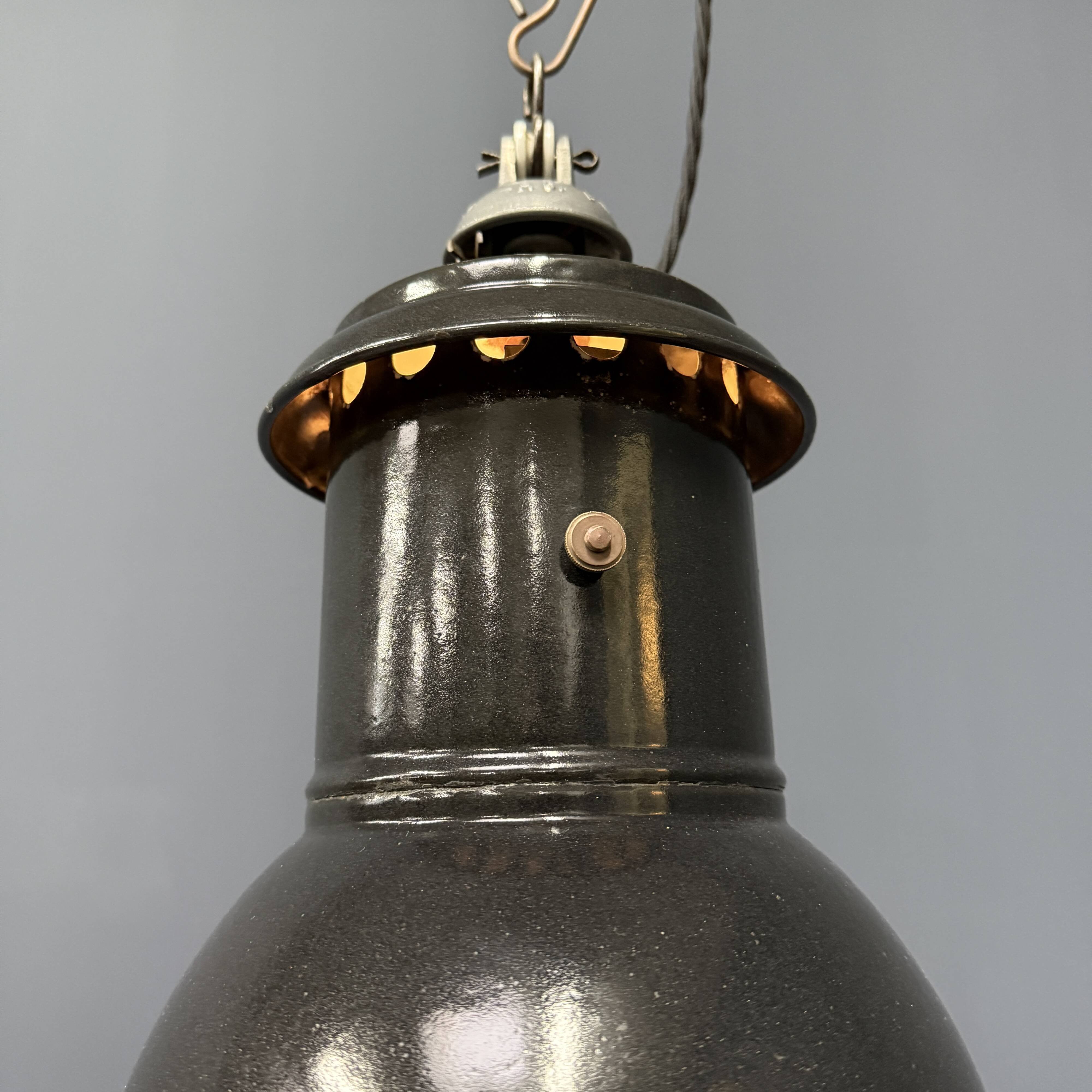 Industrial French medium black enamel pendant lamp