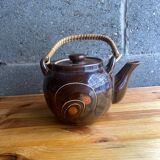 70's ceramic and rattan teapot