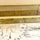 Vintage coffee table in gold-plated metal, brass-style, smoked glass, circa 1970