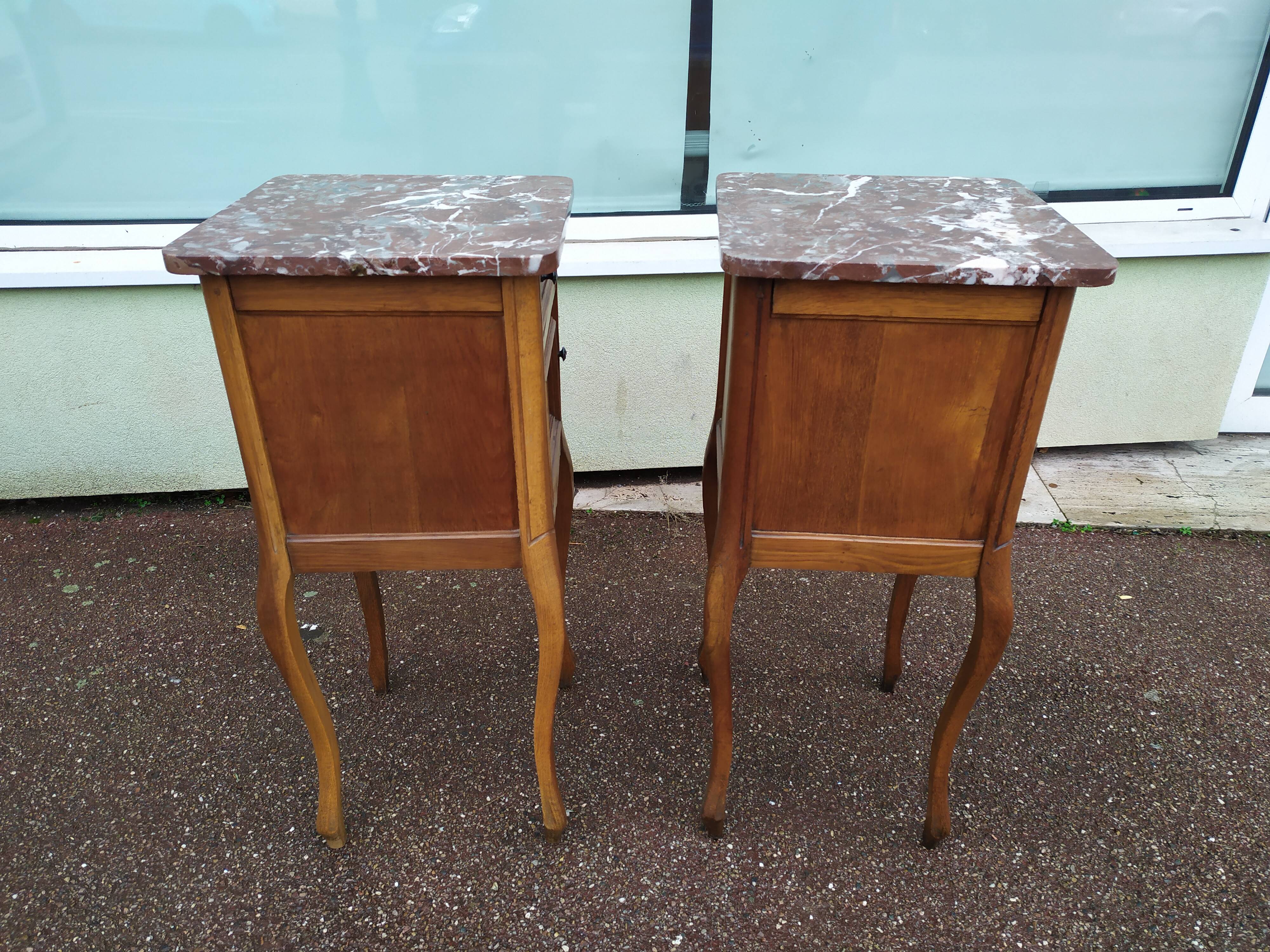 Set of 2 Louis XV style marble bedside tables