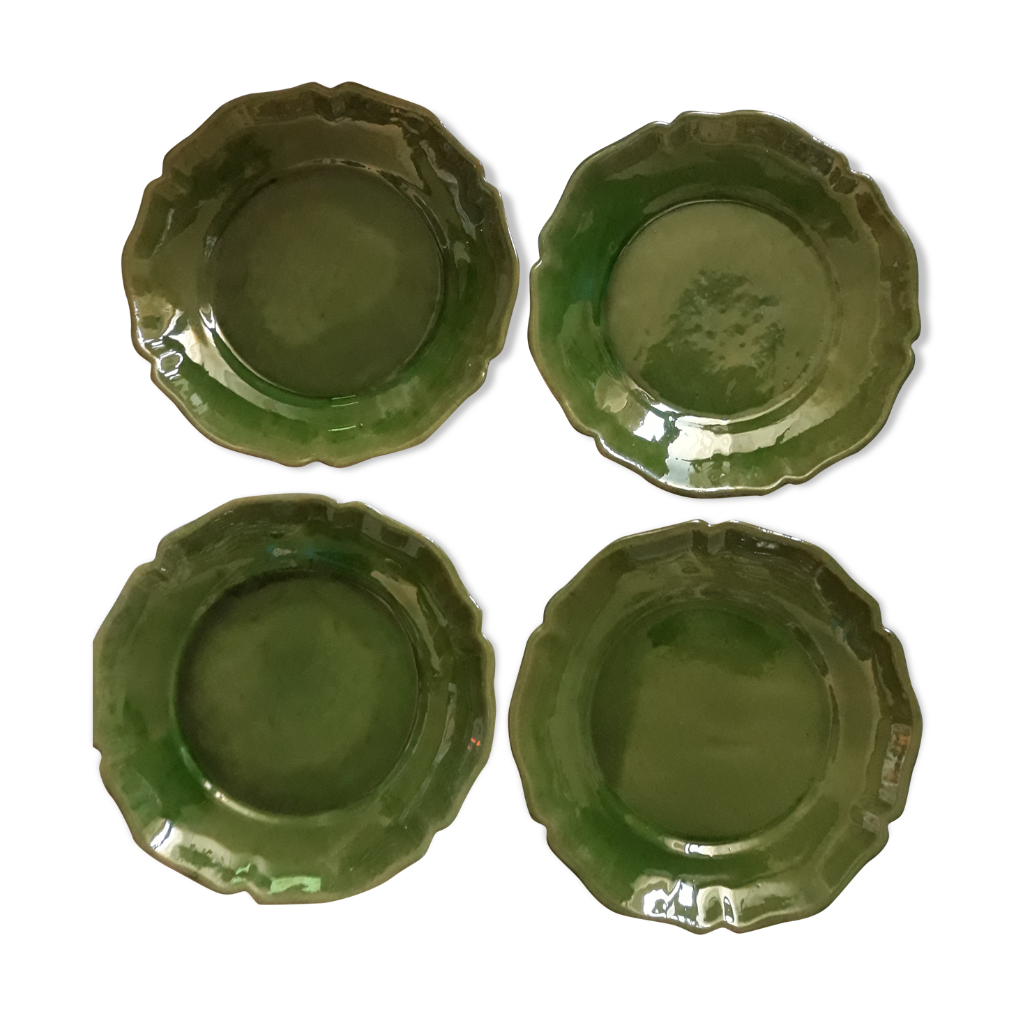 Set of 8 green enamelled Earth plates BIOT