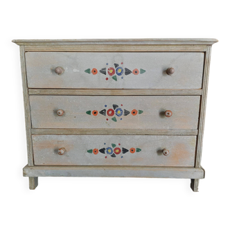 Antique painted wooden doll's chest of drawers from the 30s-40s