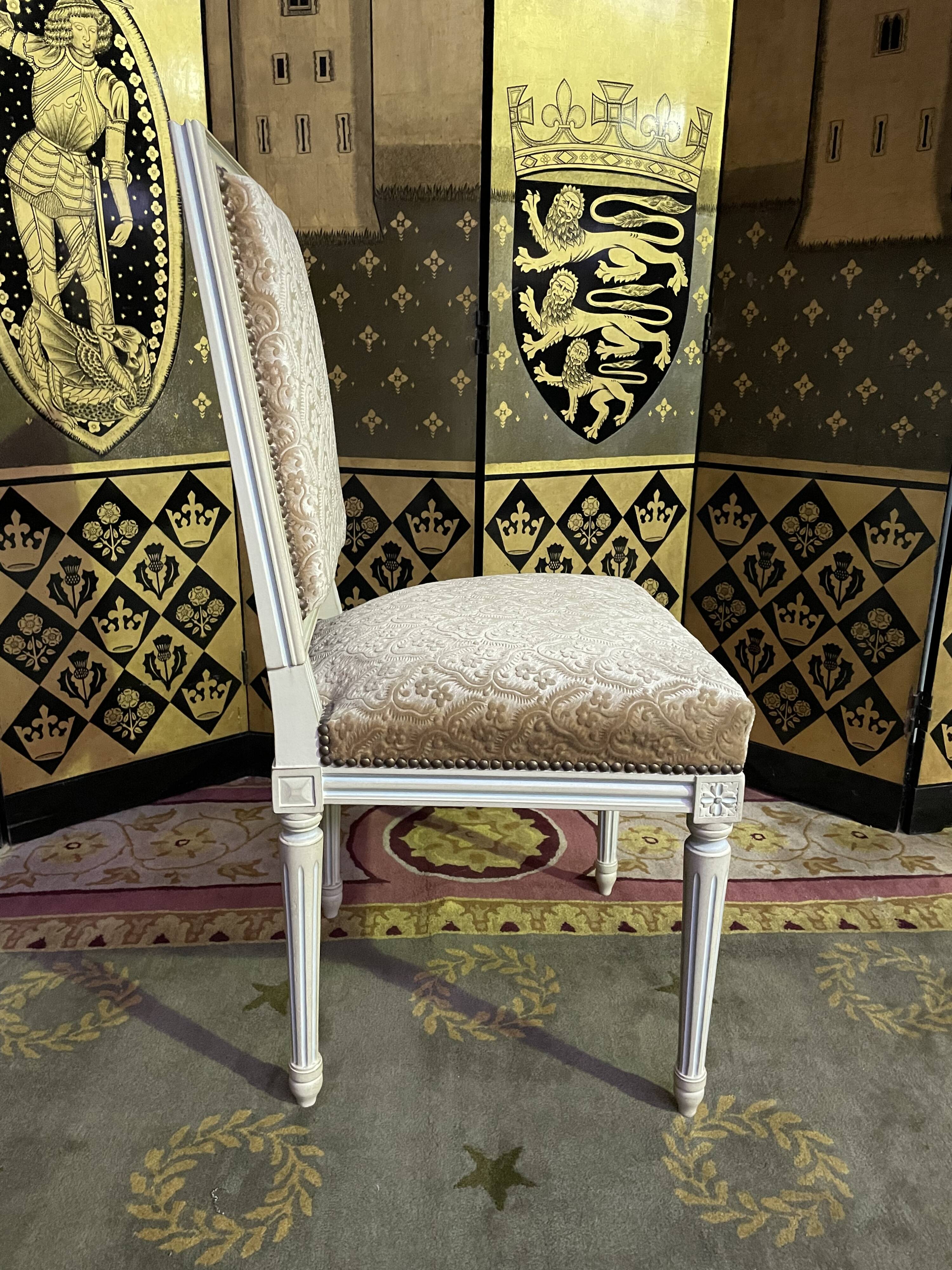 Suite of 6 Louis XVI style chairs in embossed velvet