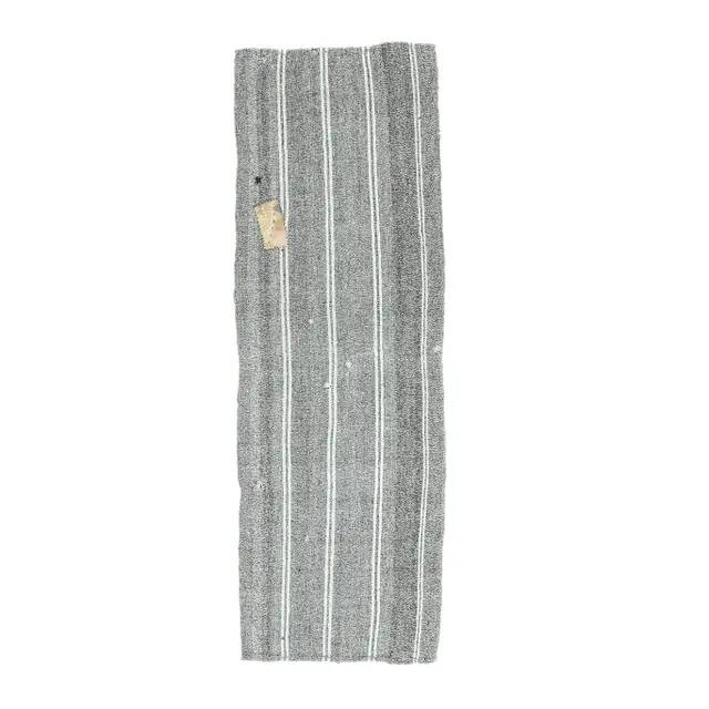 1970s Turkish flatweave handwoven grey white striped kilim rug 72x225