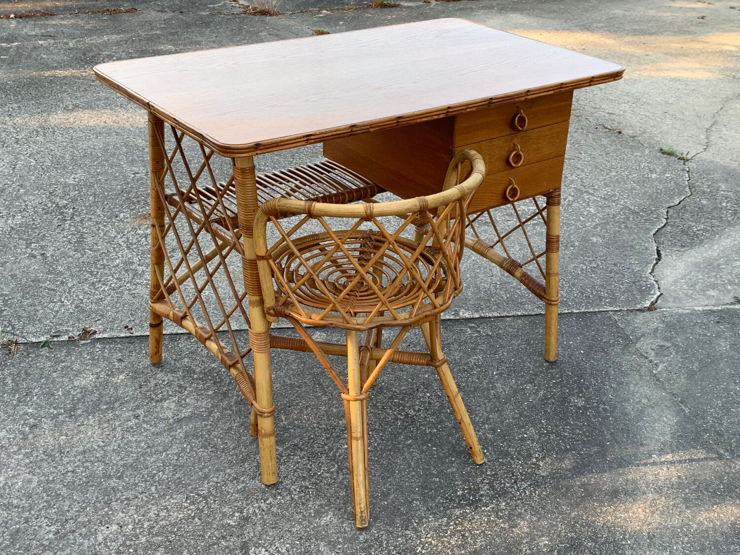 Rattan desk and chair 1960