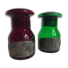 Lot de deux petits pots à herboristerie vert et rouge
