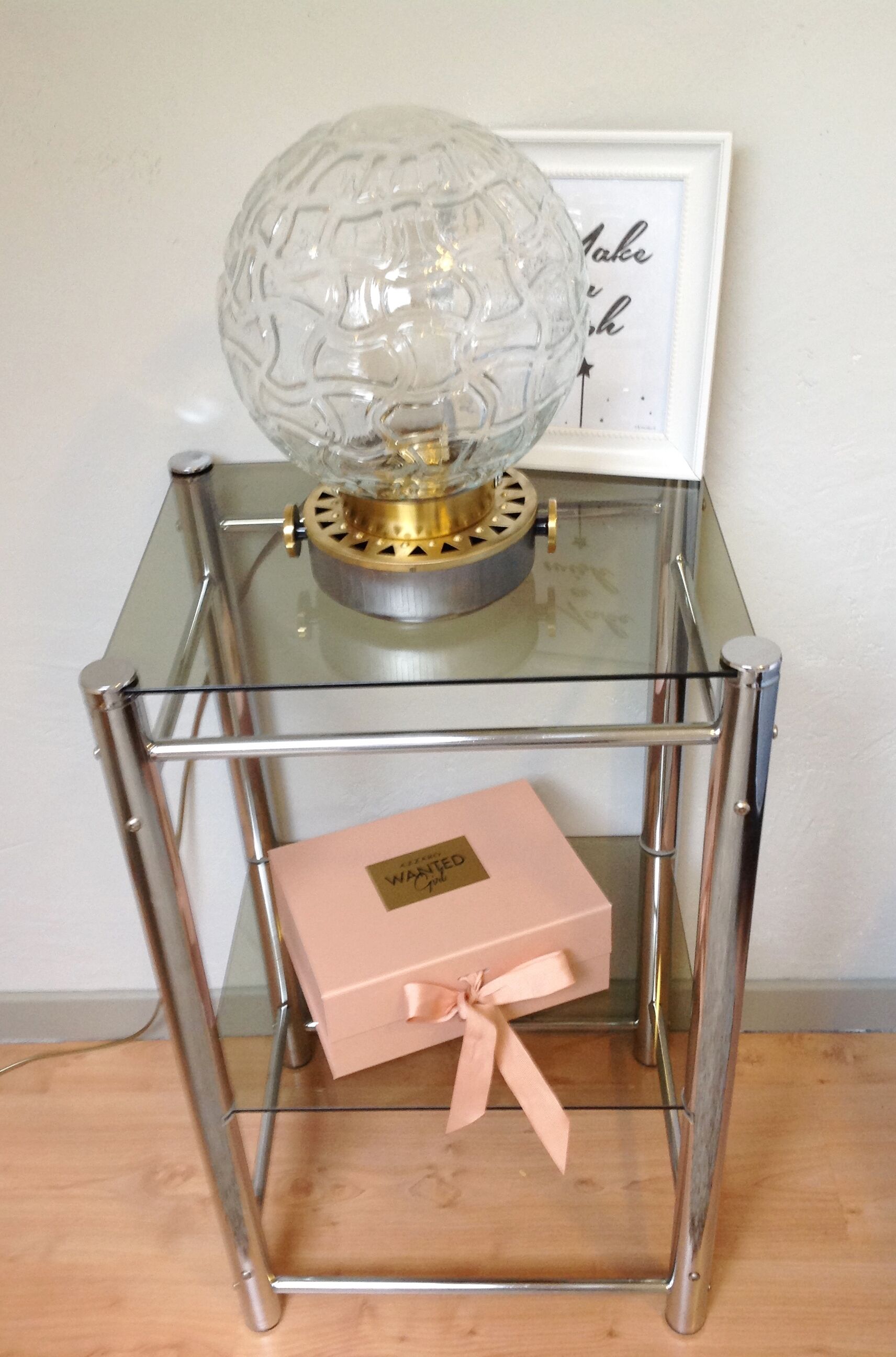 Two-tray console in smoked glass and chrome metal / vintage 70s-80s