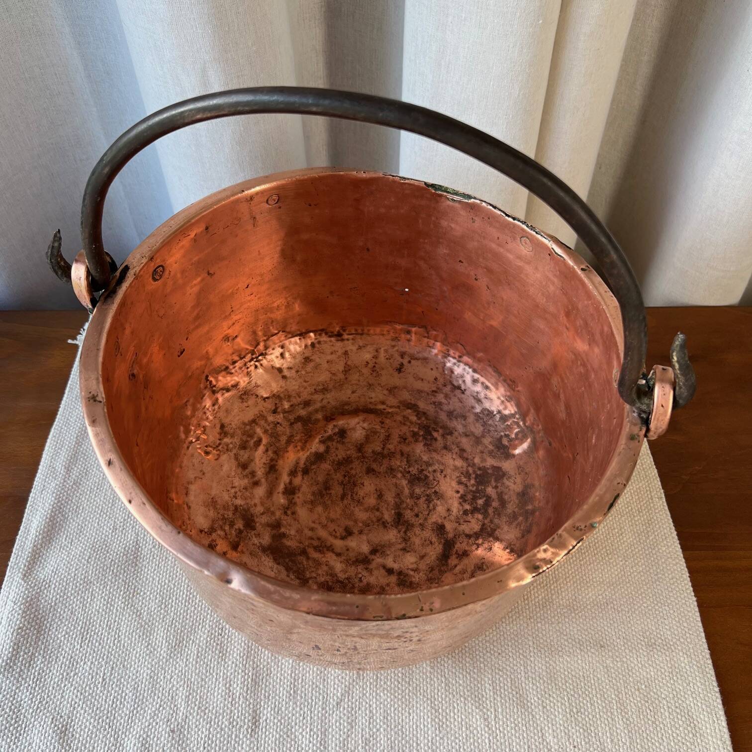 Large copper pot with handle