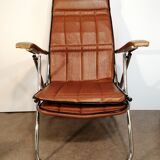 Maule Marga brown leatherette reclining and folding armchair made in Italy vintage 1970