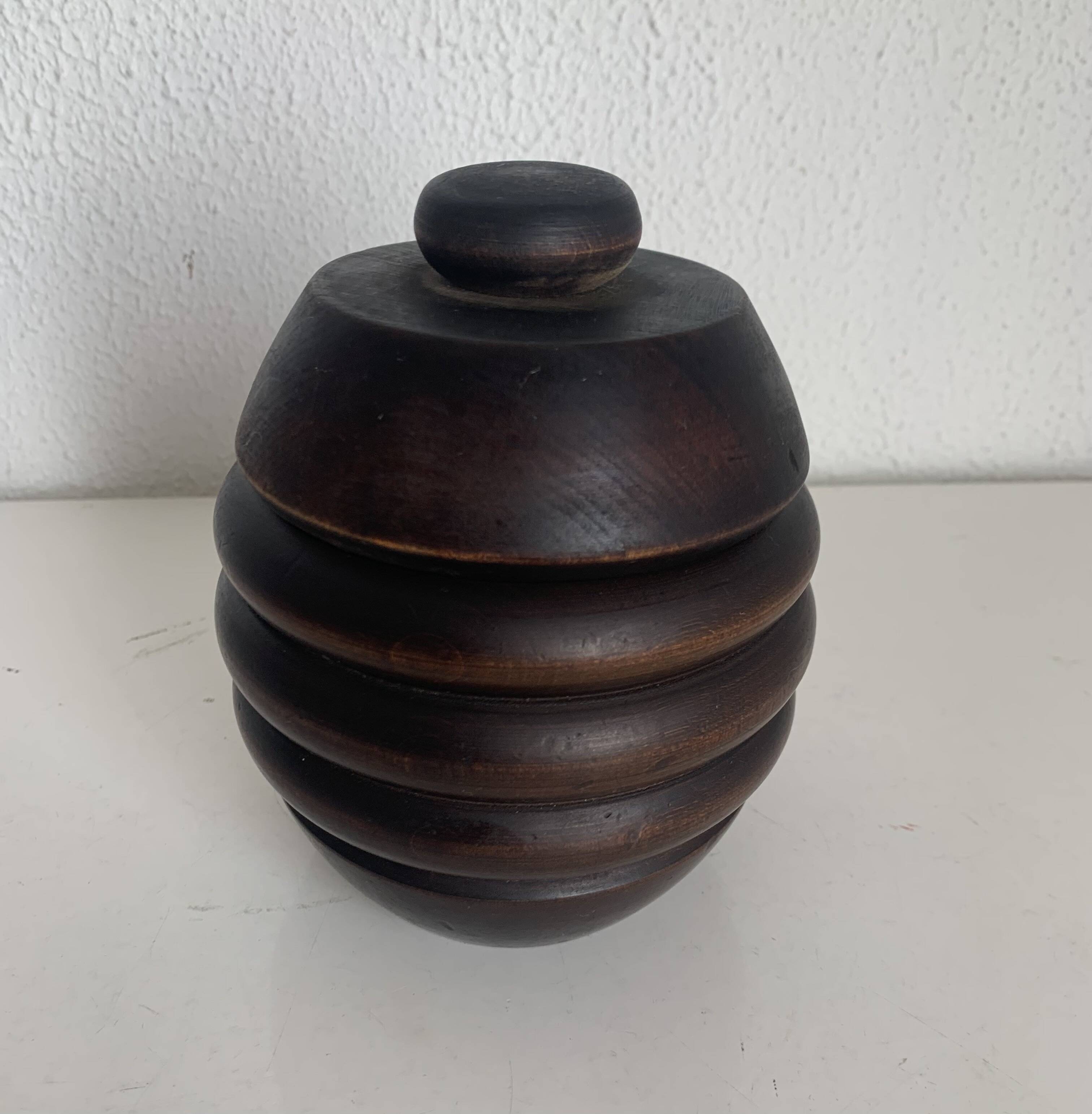 Pot à tabac vintage 1930 tabatière bois sculpté pipe - 15 x 12 cm