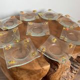 Supports ou assiettes de bougies chauffe-plat en verre d'art, verre fondu aux couleurs vives de l'arc-en-ciel