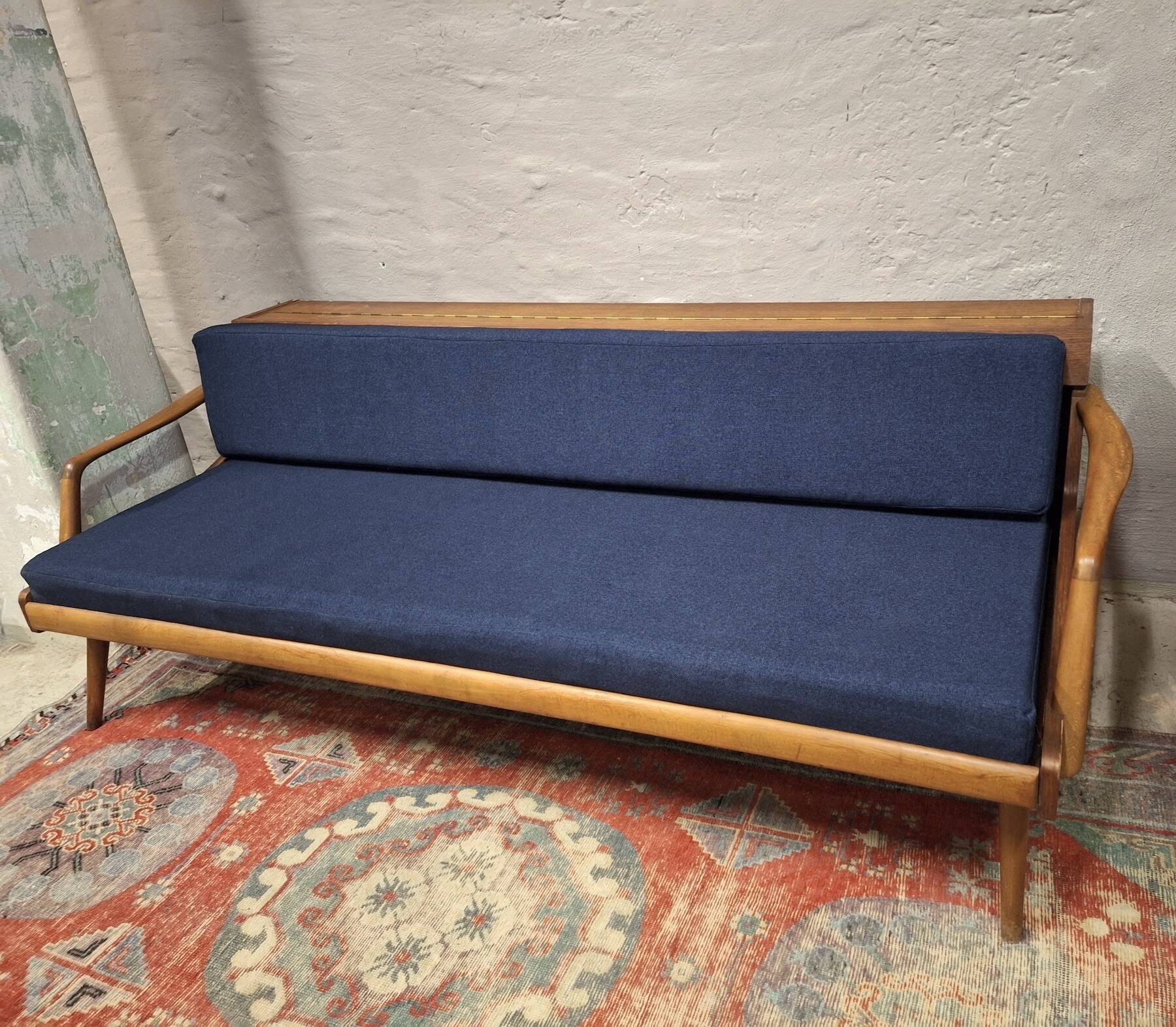 Danish teak convertible daybed sofa with backrest compartment, 1960s