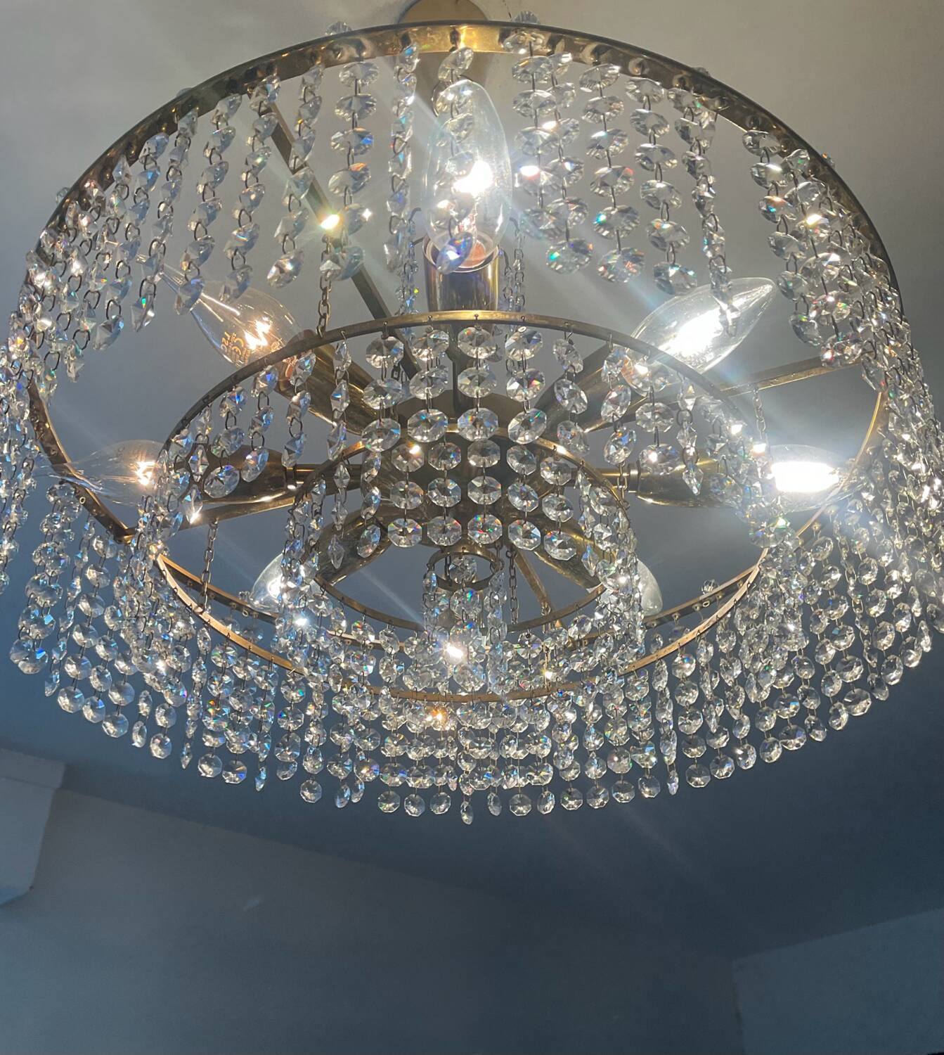 Vintage brass and crystal tassel chandelier