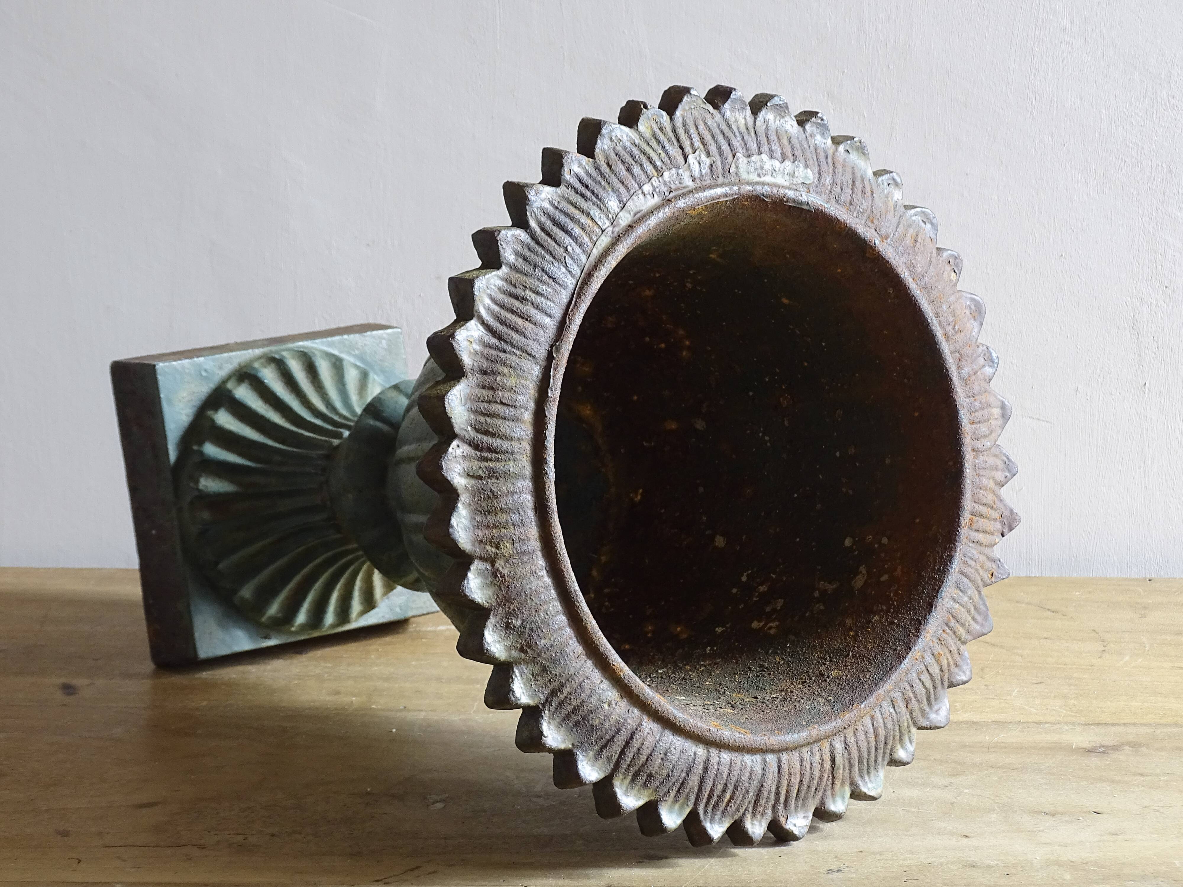 Antique Cast Iron Garden Urn, Campana Form Planter