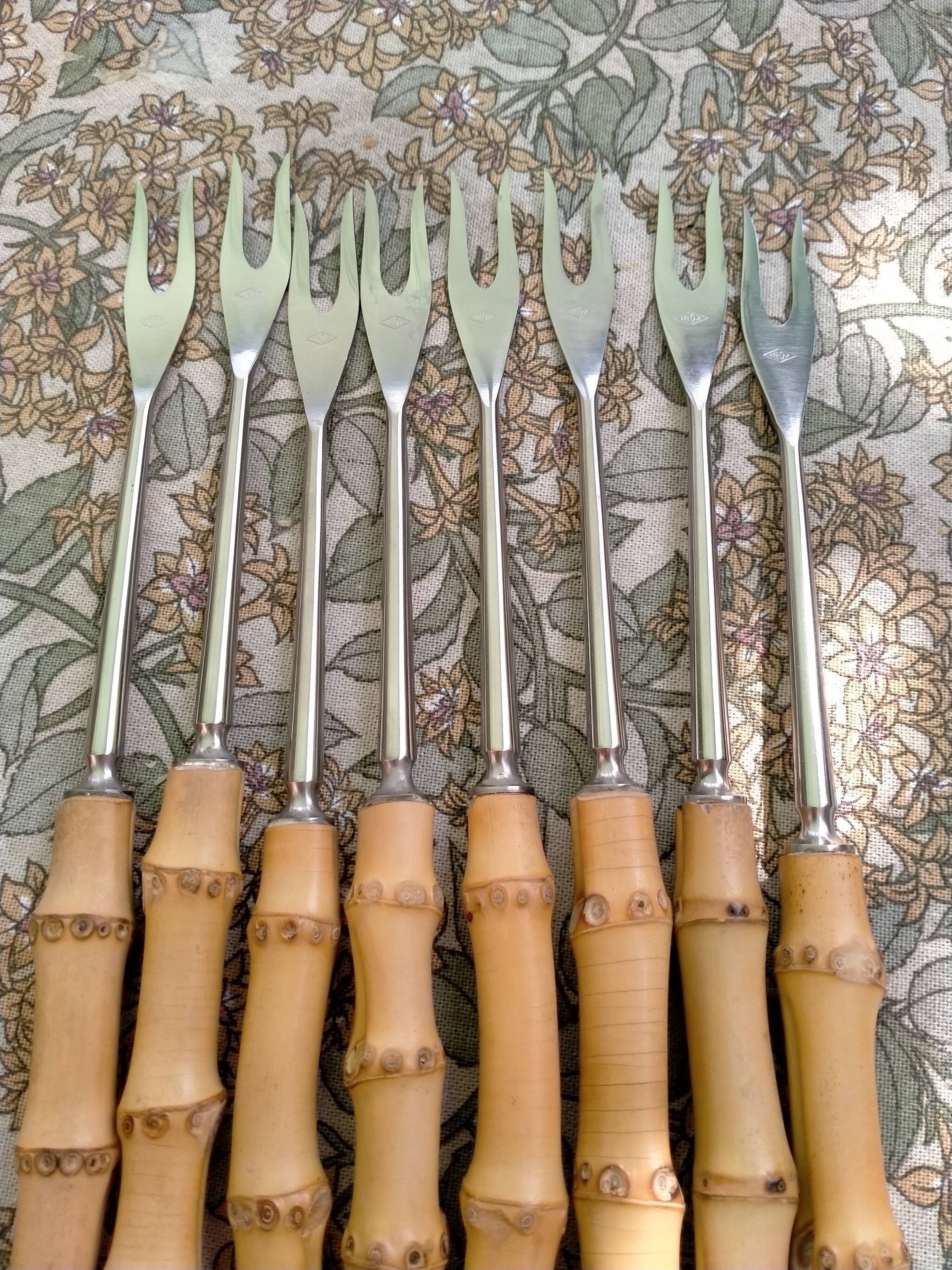 Set of vintage bamboo cutlery